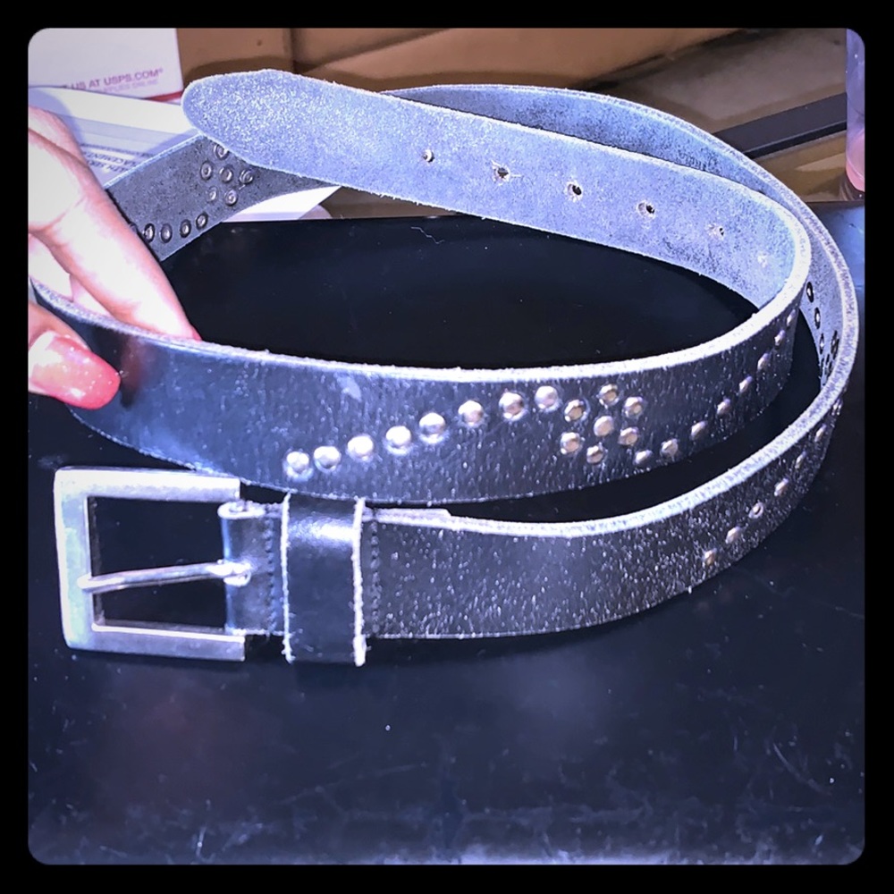 Genuine leather black studded belt